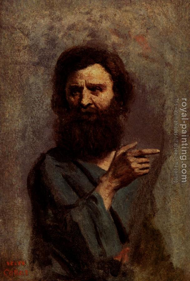 Jean-Baptiste-Camille Corot : Head Of Bearded Man (A Study For The Baptism Of Christ)